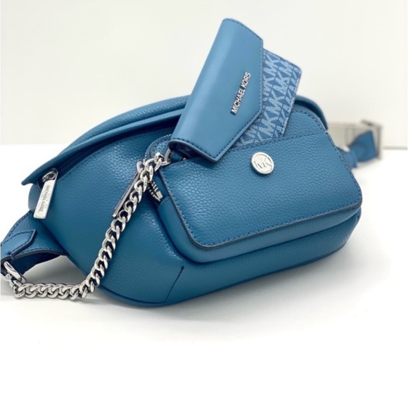 Michael Kors Maisie Large Pebbled Leather 2-in-1 Belt Purse Crossbody Teal - Picture 1 of 8
